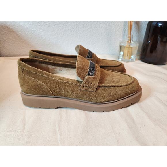 VANELi Tan Suede Loafers Size 6M Rhinestone Strap Slip-On Flat‎ Shoes - Picture 5 of 8